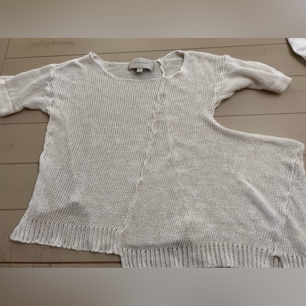 Brochu Walker Knit Linen Asymmetrical Short Sleeve Top Size Small Sheer Revolve